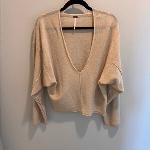 Free People V-Neck Sweater in Beige